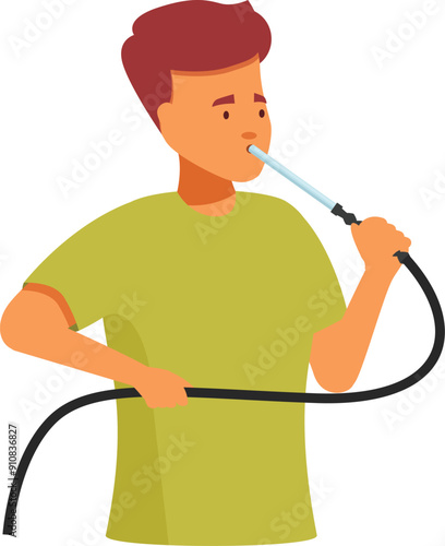 Young man is smoking hookah, enjoying a relaxing moment