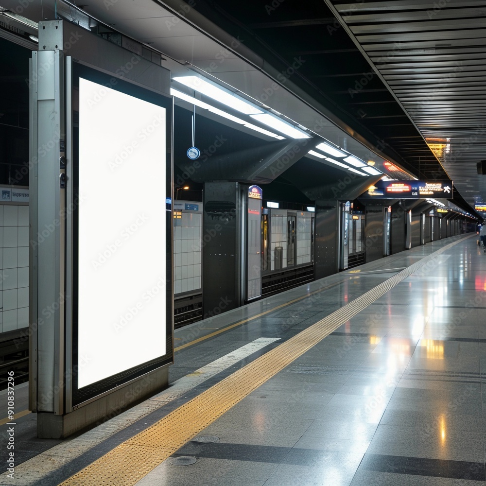 Vertical blank billboard in train station. Empty billboard template. Indoor billboard template Vertical blank billboard in train station. Empty billboard template. Indoor billboard template