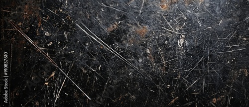 Overlay of scratched metal imperfections, on black background, Generative AI