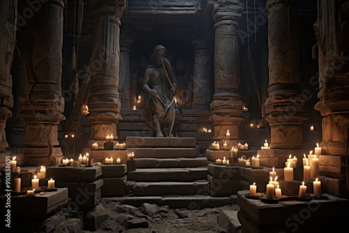 Fototapeta Ancient temple candle architecture building.