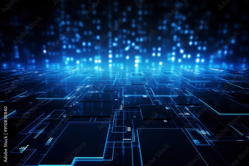 Obraz premium Blue tech finance background abstract pixel element network. Abstract business tech science background with generative ai