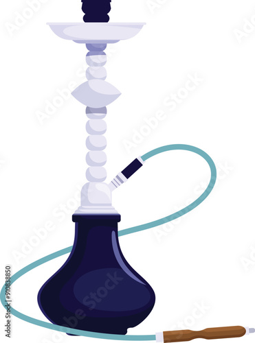Traditional blue and white hookah standing on white background
