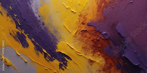 abstract impasto painting with purple and yellow tones 