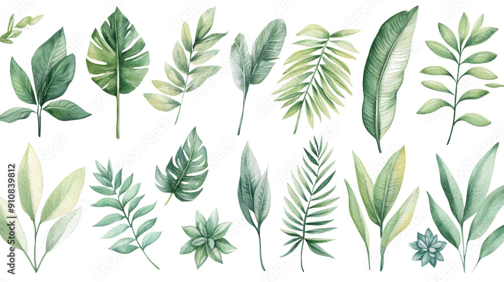Fototapeta premium Exotic Tropical Flora Watercolor Illustration - Perfect for Summer Decor and Botanical Designs