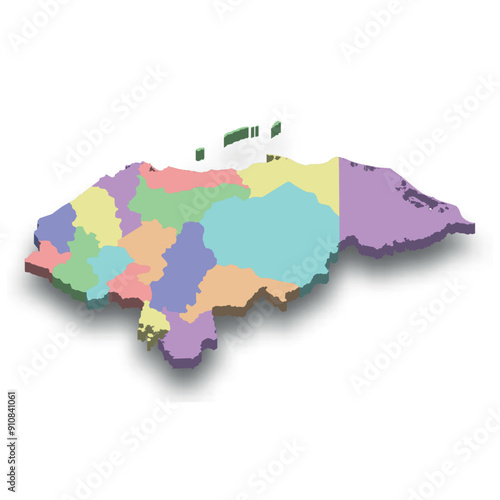 3d isometric colored map of Honduras