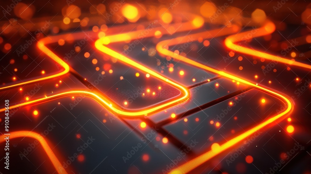 Fototapeta premium Golden Neon Geometric Shapes Overlapping in a Vibrant Abstract Display