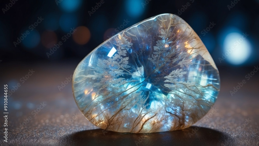 Fototapeta premium Iridescent Polished Moonstone A Radiant Double Exposure Gem Encounter.