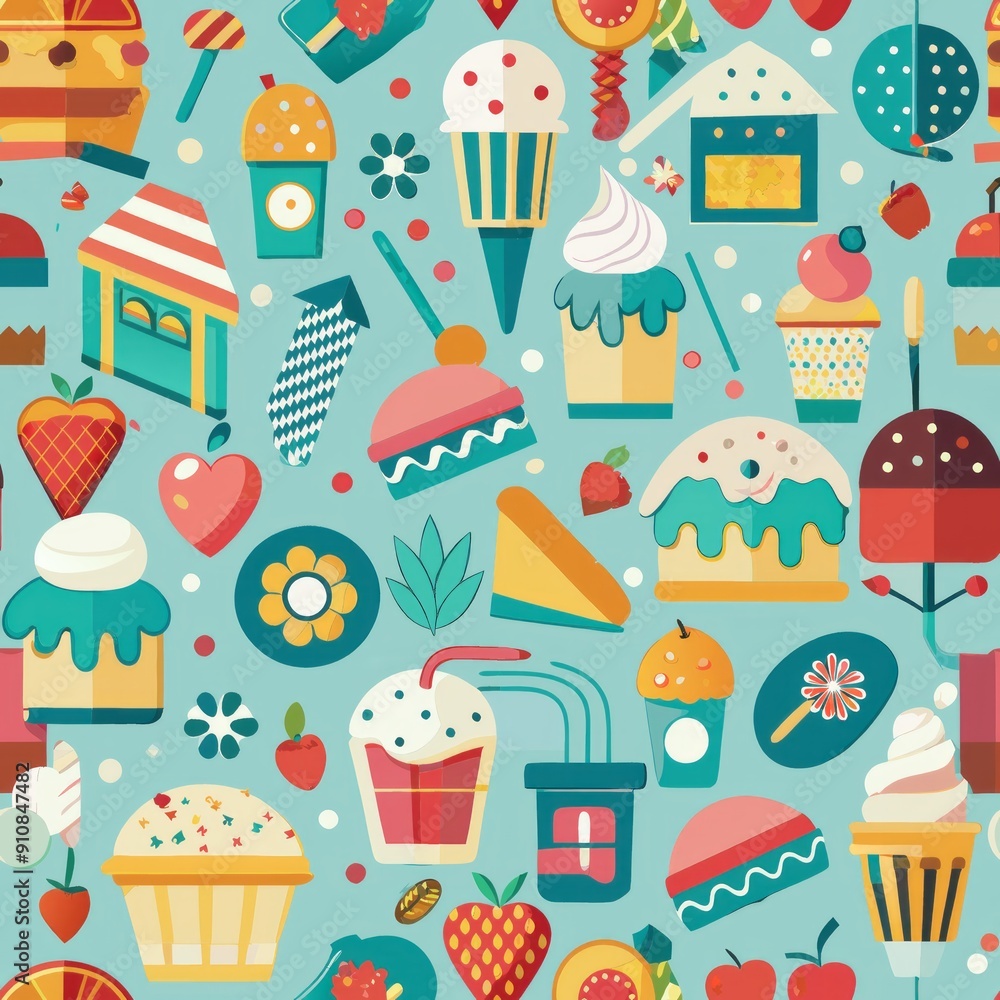 seamless pattern of ice cream shop interiors and decorations seamless pattern of ice cream shop interiors and decorations