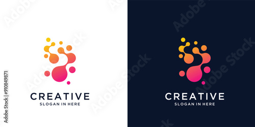 Collection of letter S abstract logo design symbol letter mark technology, dot, computer, data, internet.