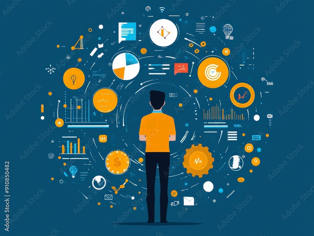 Obraz premium Abstract Neural Network Layers Flowing Data - Flat Vector Design Illustration