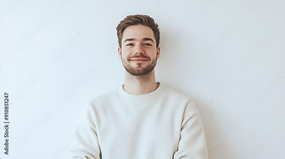 Portrait of Male Software Engineer in Sweatshirt in Light White Office - Realistic and Cinematographic Portrait of Male Software Engineer in Sweatshirt in Light White Office - Realistic and Cinematographic