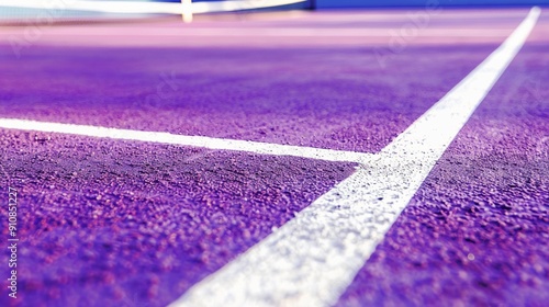 Close up of purple tennis court with white lines