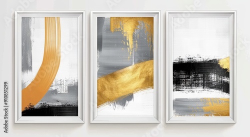 Gold and Black Abstract Triptych photo