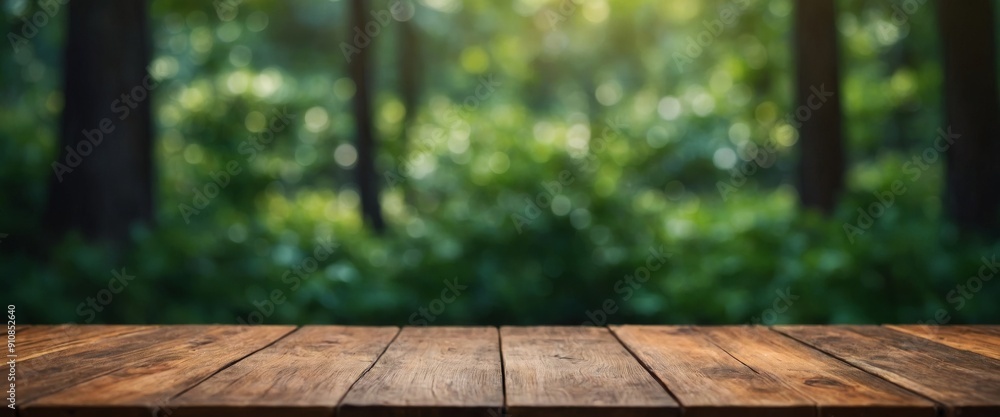 Blurred abstract green bokeh and wooden table background , for montage product display design. Blurred abstract green bokeh and wooden table background , for montage product display design.