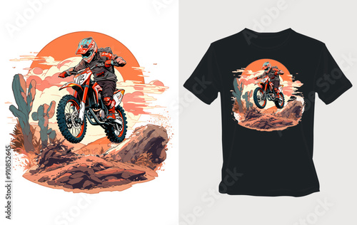 Motocross Rider in Desert Landscape T-Shirt Design