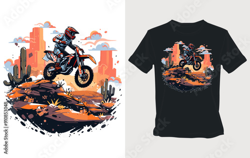 Motocross Rider Jumping Over Desert Landscape