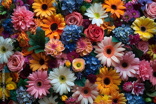 Vibrant Floral Arrangement with Mixed Blooms Botanical Art for Print, Card, Poster