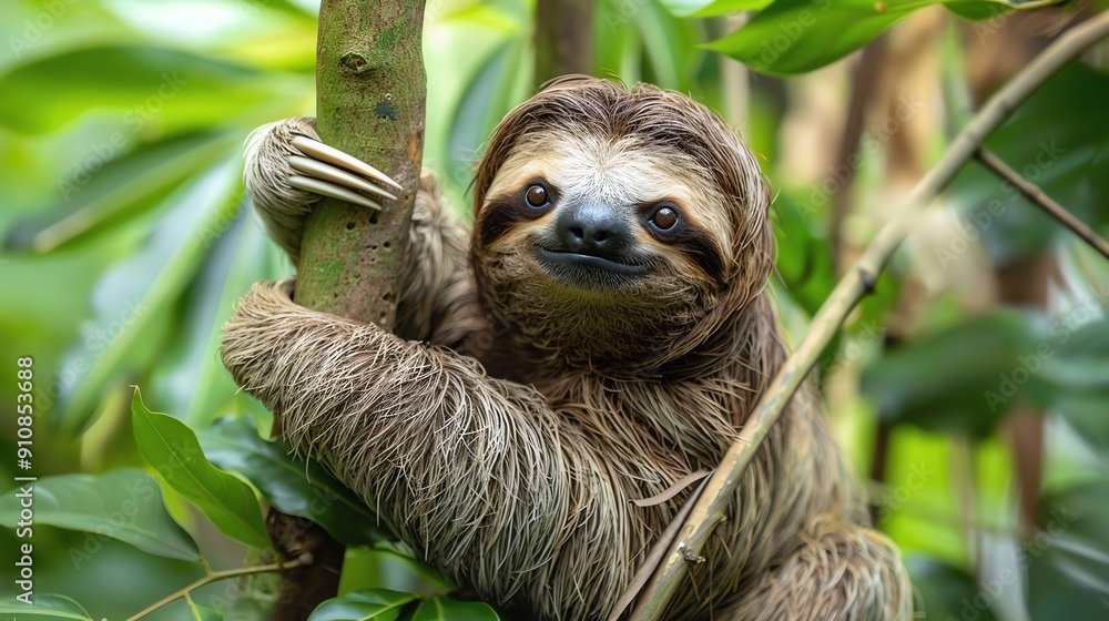 A sloth looks at the camera with a relaxed expression. A sloth looks at the camera with a relaxed expression.