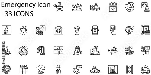 Set of emergency icons. Line art style icons bundle. vector illustration