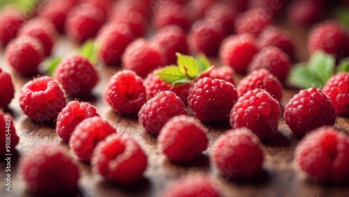 Raspberries fruits background top view angle.