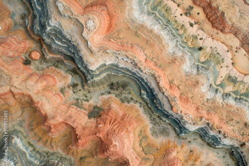 This photograph captures a close up view of a smooth and polished marble surface, highlighting its intricate veins and textures, Topography of a national park from an aerial perspective, AI Generated