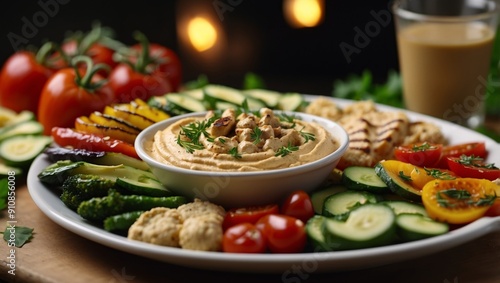 Grilled Vegetables and Hummus Plate A Nutritious and Delicious Path to Healthy Eating. photo