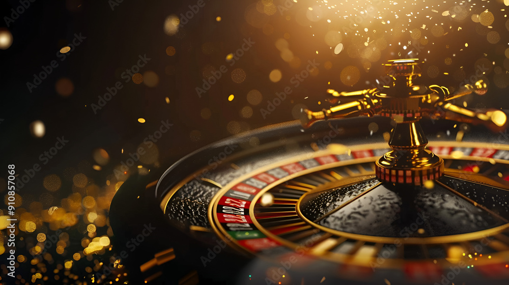 Fototapeta premium Gambling Background with Yellow and Black Roulette