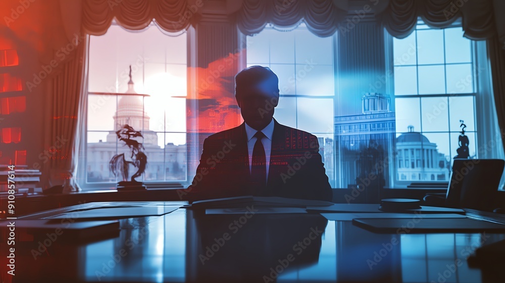 Silhouette of a leader in an office, with dramatic lighting and iconic ...