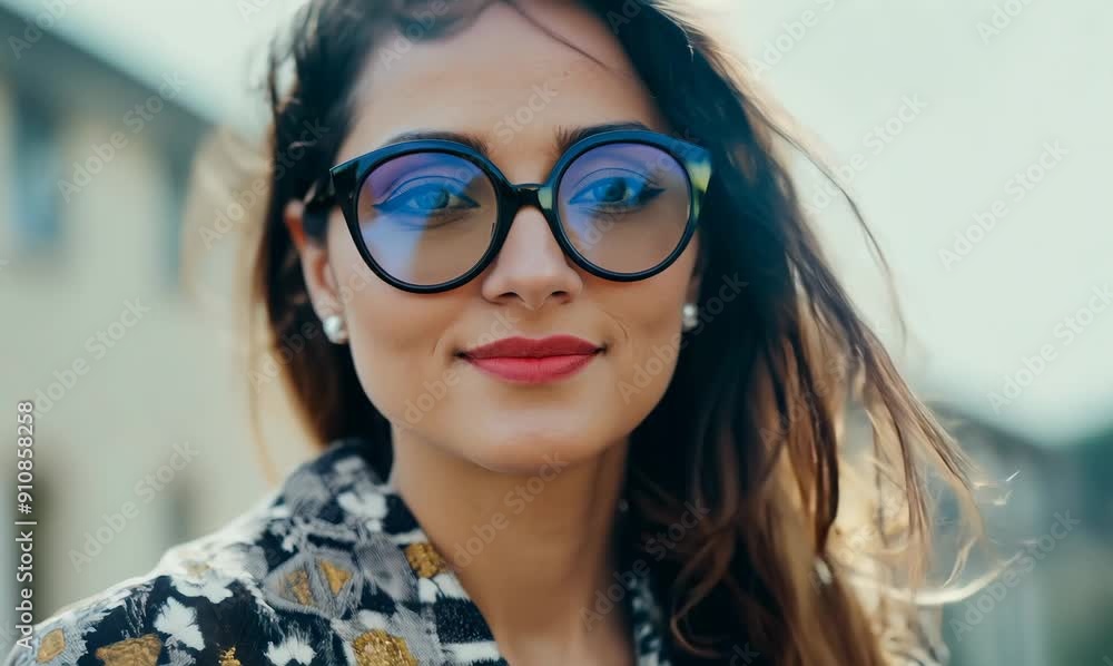 Portrait of a beautiful young woman with glasses in the city. Portrait of a beautiful young woman with glasses in the city.