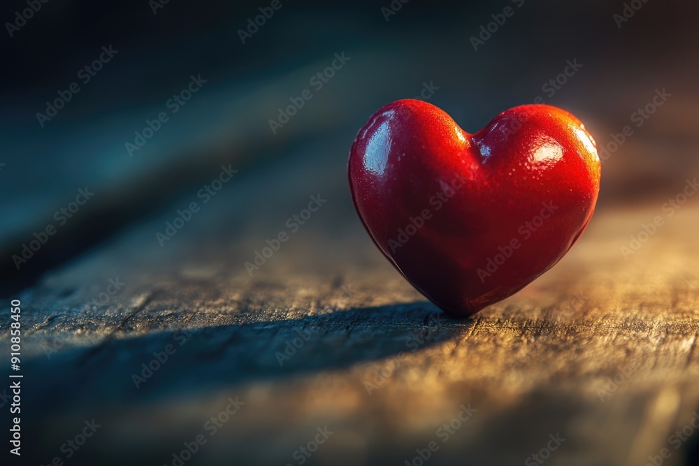 Fototapeta premium Wooden table with red heart