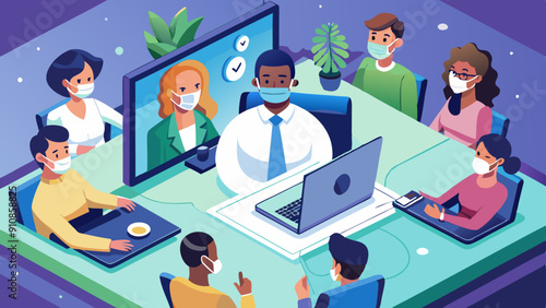 isometric video conference online meeting work vector illustration