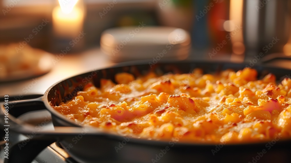 Chicken macaroni and cheese in a pan top Chicken macaroni and cheese in a pan top