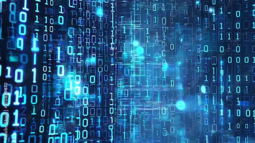 Abstract blue digital background featuring a matrix of binary code, representing technology, data, and information flow. Abstract blue digital background featuring a matrix of binary code, representing technology, data, and information flow.