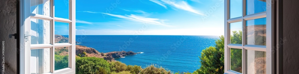 open window to the view of greek ocean open window to the view of greek ocean