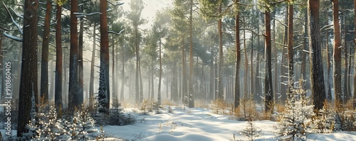 Pine Forest with Snowy Ground, 4K hyperrealistic photo