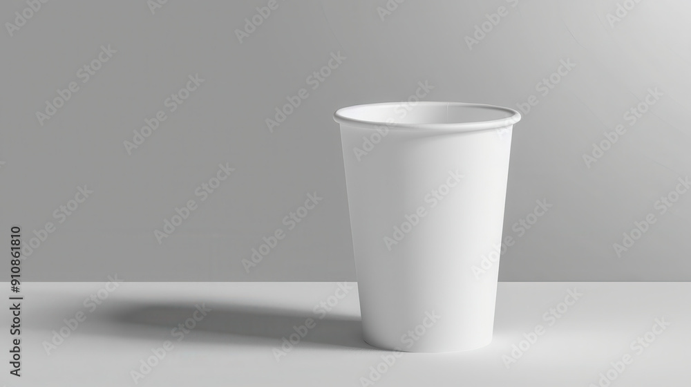 A minimalistic white paper cup, slightly tilted, on a transparent background A minimalistic white paper cup, slightly tilted, on a transparent background