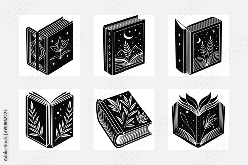 Book icons black and white textbook symbol education pictogram