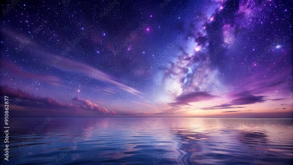 Fototapeta premium Ethereal Purple Ocean: A Sale Under the Starry Sky Generative AI