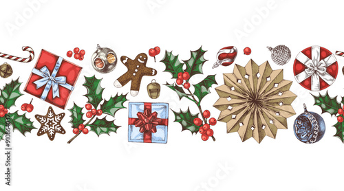 Christmas seamless border made with clipping mask