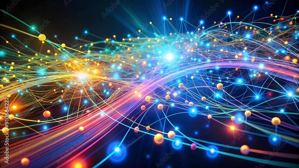 Obraz premium Data Streams Flowing Through a Complex Network AI generated