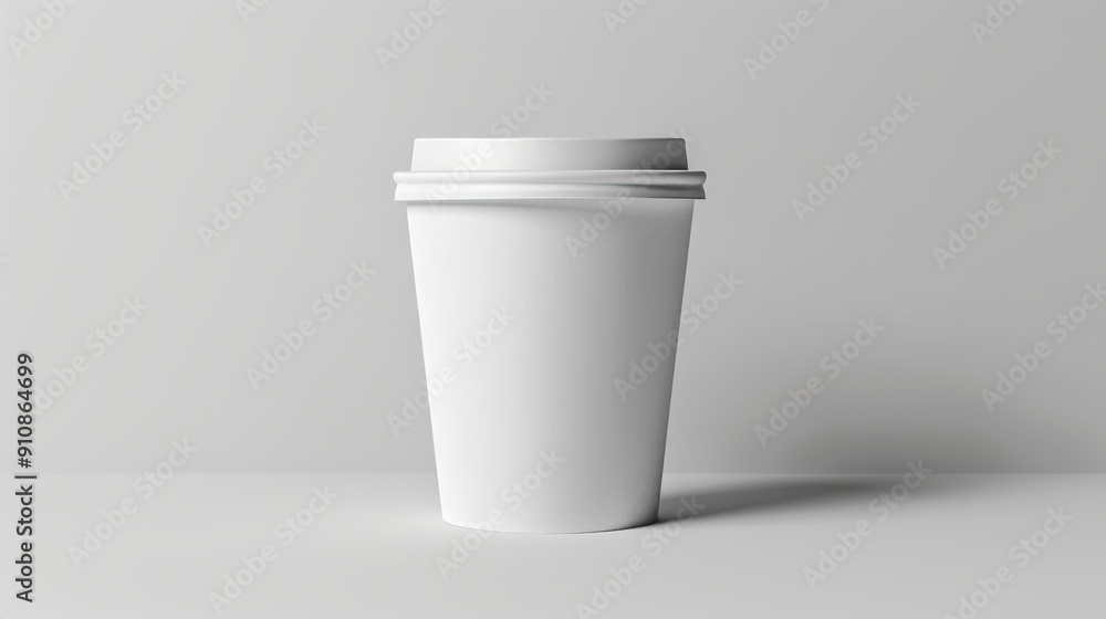 A minimalistic white paper cup, straight-on view, with a slight shadow cast to the side on a transparent background A minimalistic white paper cup, straight-on view, with a slight shadow cast to the side on a transparent background