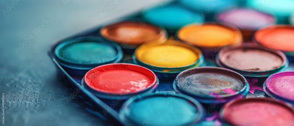 A top view of a mixing palette with a selection of pigments in a range of colors, photorealistic, detailed patterns, soft lighting, highresolution 8K , high-resolution, ultra HD,up32K HD A top view of a mixing palette with a selection of pigments in a range of colors, photorealistic, detailed patterns, soft lighting, highresolution 8K , high-resolution, ultra HD,up32K HD