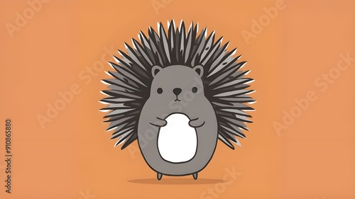 Adorable Chubby hedgehog in Sweat Clothes, Stick Figure Silhouette Vector