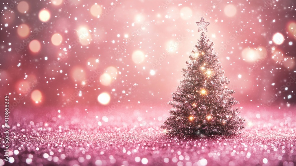 Shiny Christmas tree glowing with golden lights, on pink Shiny Christmas tree glowing with golden lights Shiny Christmas tree glowing with golden lights, on pink Shiny Christmas tree glowing with golden lights