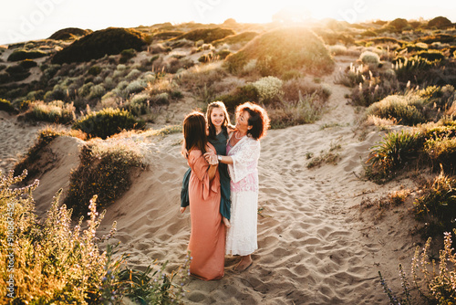 Beautiful white girl smiling at beach on Summer day in Spain