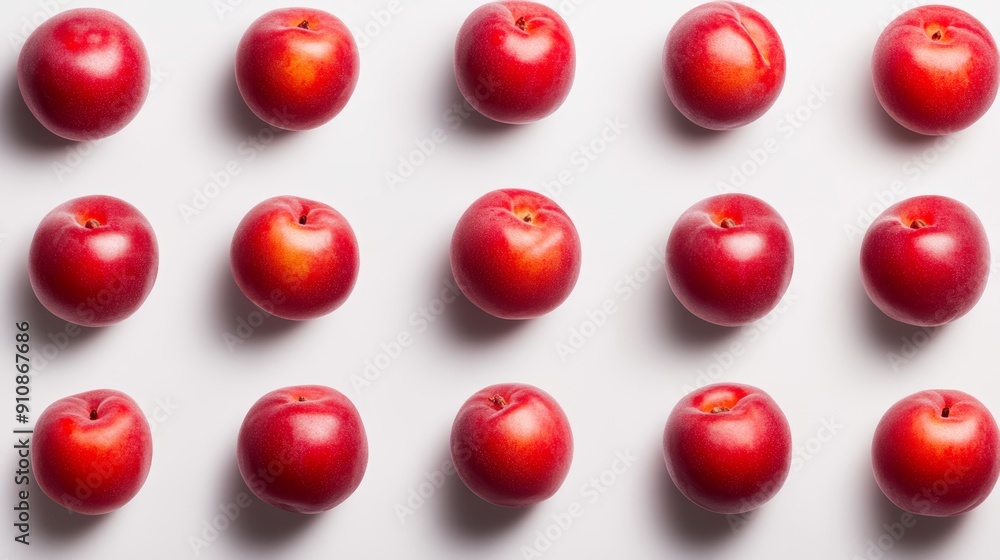 Vibrant set of nectarine fruits arranged in a geometric pattern, showcasing their rich, velvety skin and juicy texture against a minimalist background Vibrant set of nectarine fruits arranged in a geometric pattern, showcasing their rich, velvety skin and juicy texture against a minimalist background