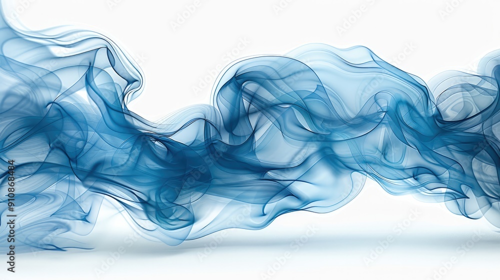 Obraz premium Wisps of blue smoke, isolated on a white background, detailed and realistic. Generative AI.