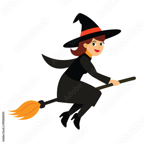 Halloween Witch Riding Broomstick - Spooky and Fun Witch Illustration for Halloween