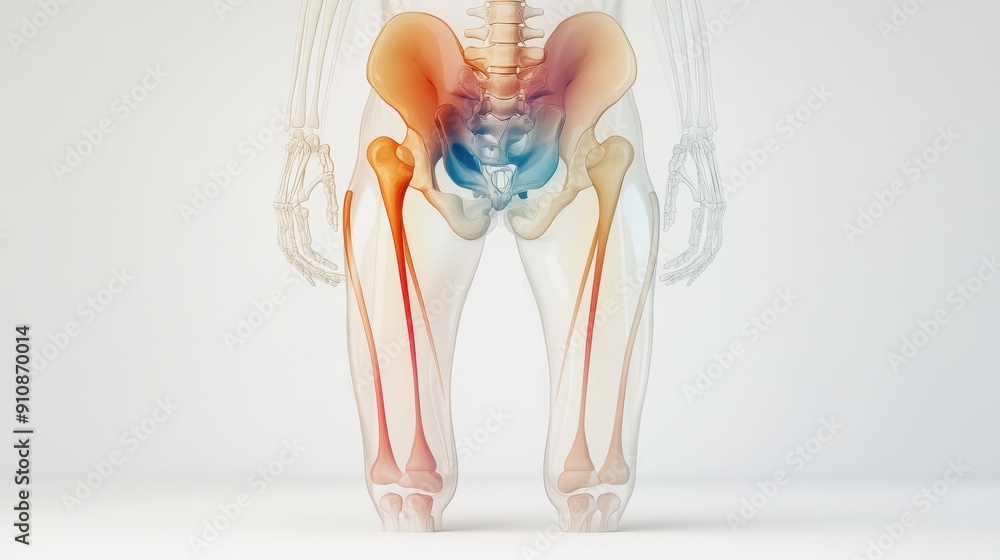 Anatomical Visualization of Human Pelvis and Legs Highlighting Pain Points Anatomical Visualization of Human Pelvis and Legs Highlighting Pain Points