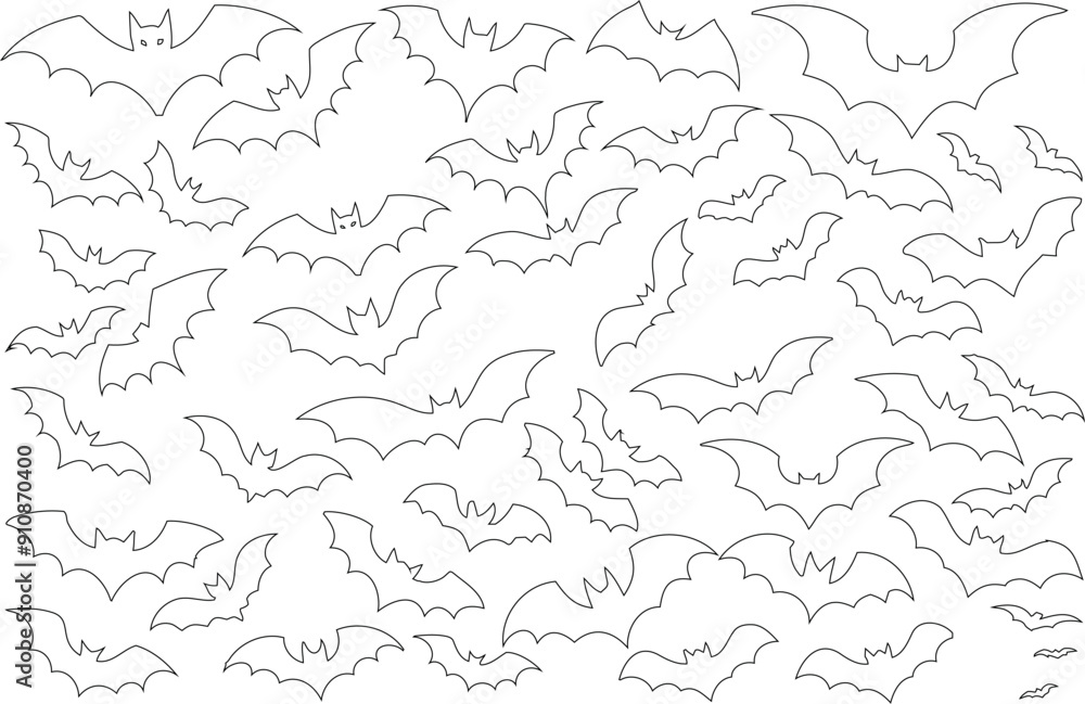 Bat line art vectorfor Halloween, flying bats, spooky bats outline, eerie design illustration, nocturnal creatures, bat wings Bat line art vectorfor Halloween, flying bats, spooky bats outline, eerie design illustration, nocturnal creatures, bat wings
